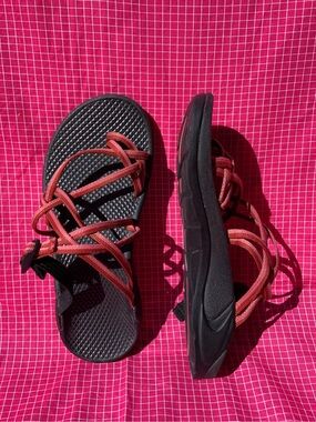 Pink and Red Strap Black Chaco Sandals - Size 6 Women’s